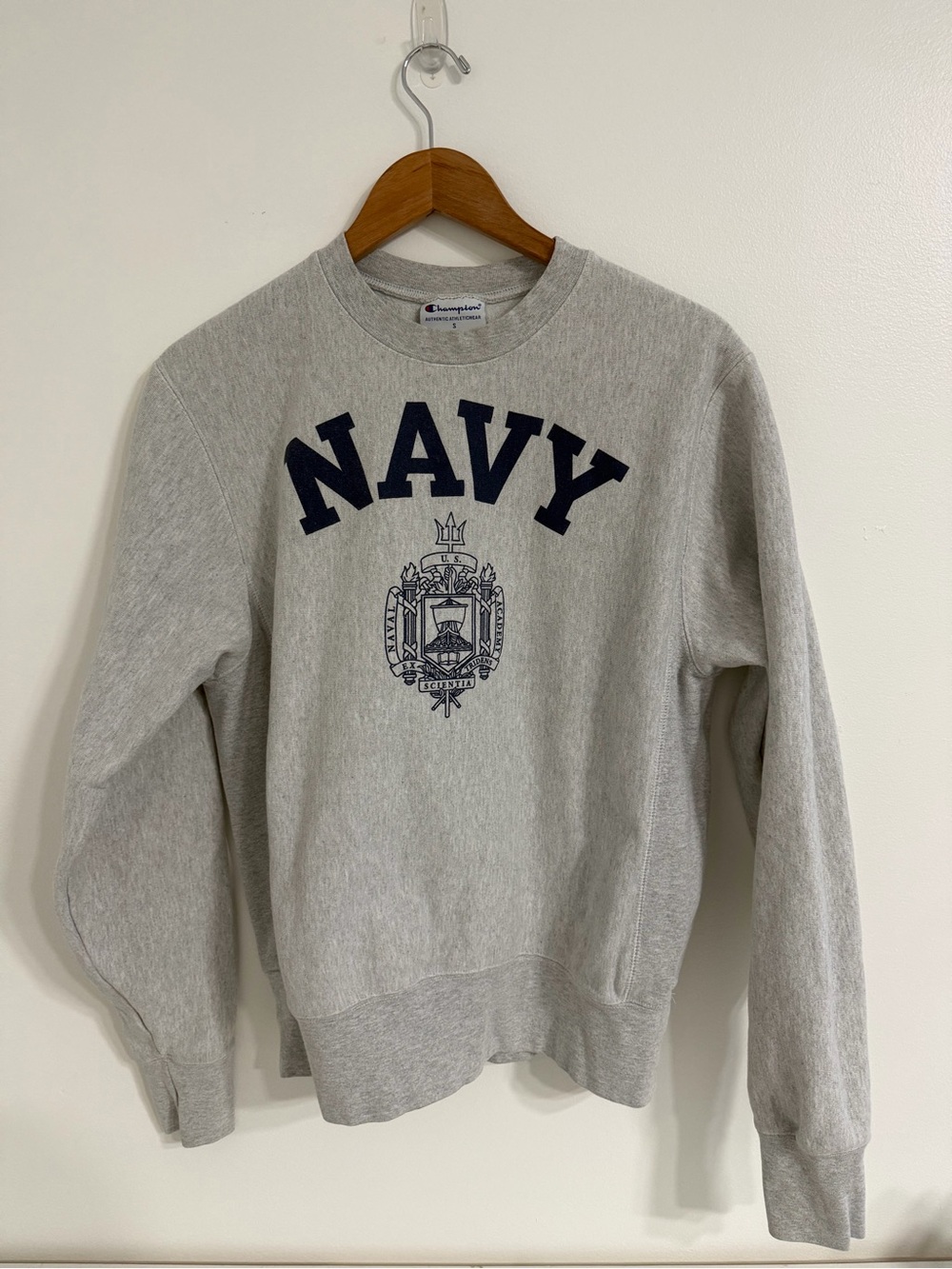 VTG Champion Reverse Weave Navy Academy Gray Crewneck Sweatshirt Pullover Small